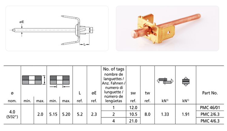 雙耳接地全銅抽芯鉚釘規格圖